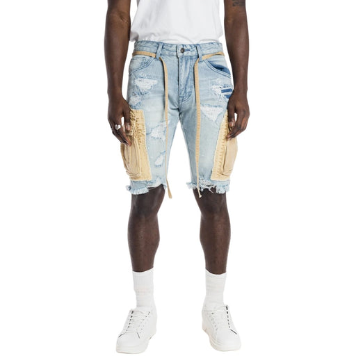 Smoke Rise Belted Cargo Fashion Denim Short Mens Style : Js22141