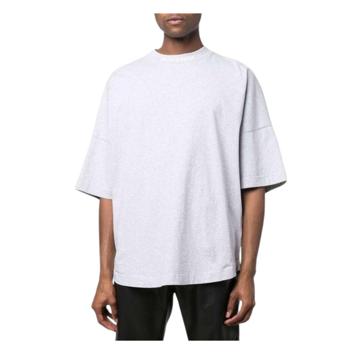 Palm Angels Mock Neck Logo T-Shirt Grey/White