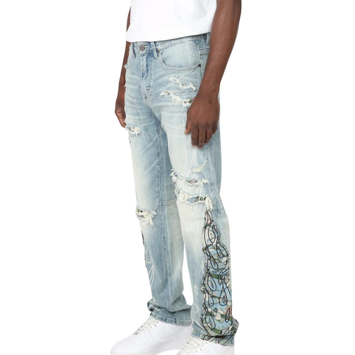 Smoke Rise Tapestry Flame Fashion Jeans Mens Style : Jp25114